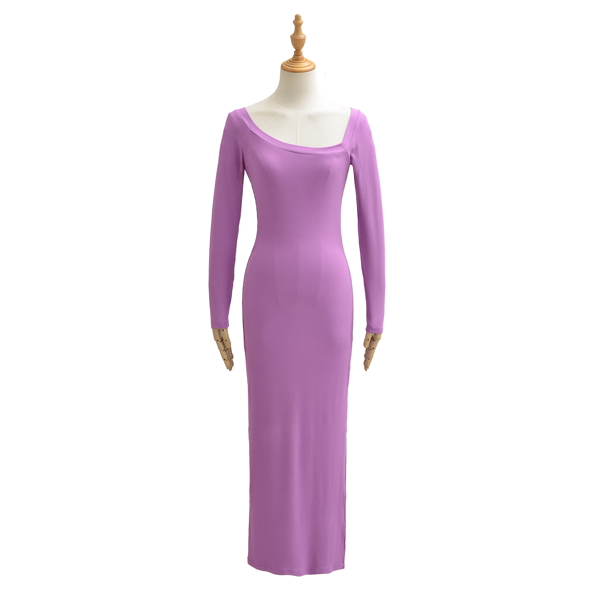 Bodycon Long Sleeve Ribbed Dress - Vestido Canelado Feminino FUZE com Decote