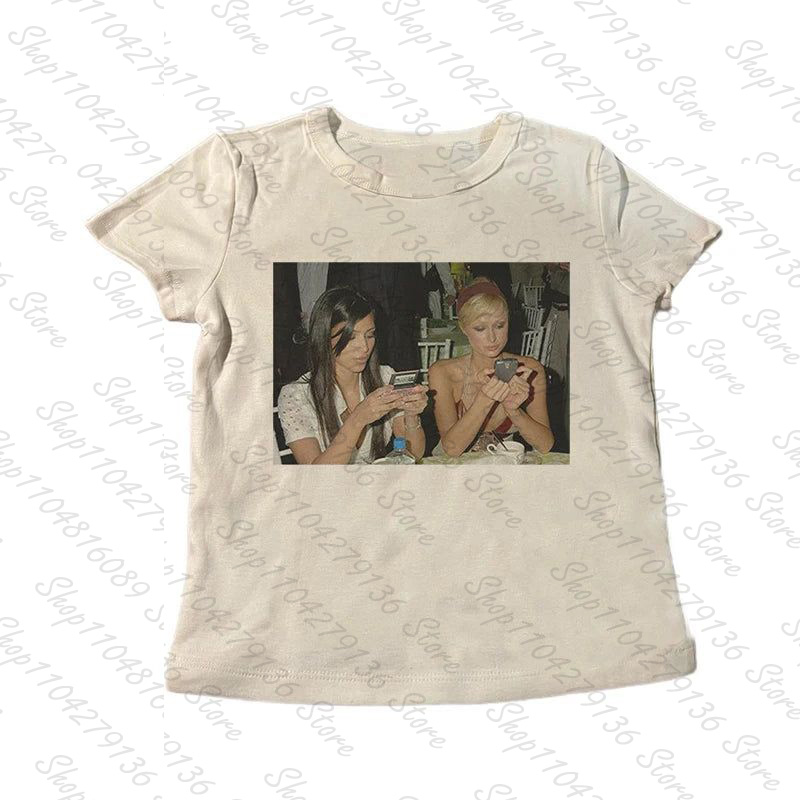 Y2K Graphic Baby Tee Crop - Camisetas Gráficas Vintage Slim de Manga