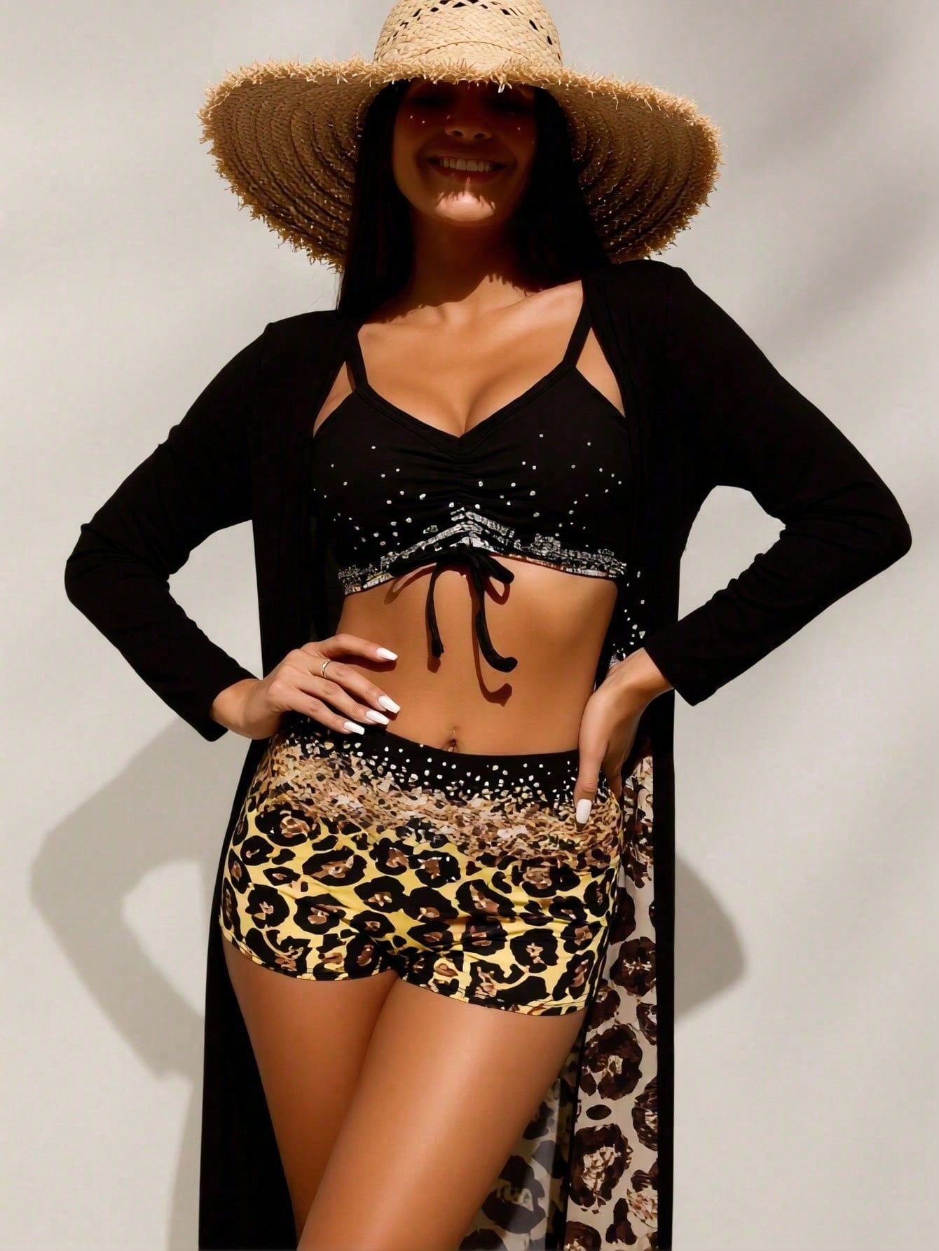 Tops - Top de Biquíni Preto com Strass
