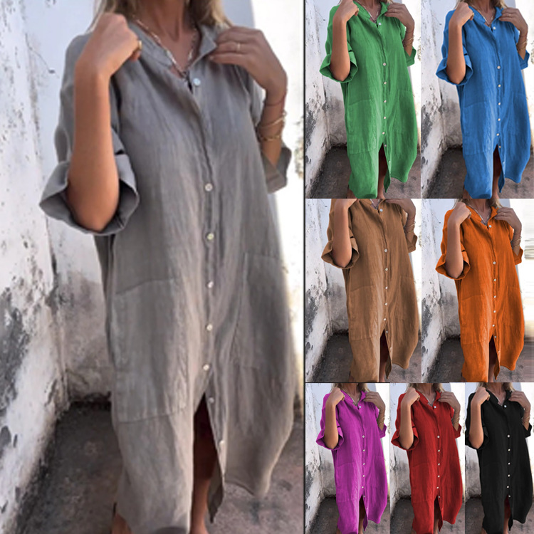 Casual Loose Linen Shirt Dress - Vestido Camisa Feminino 2026 Estilo Old