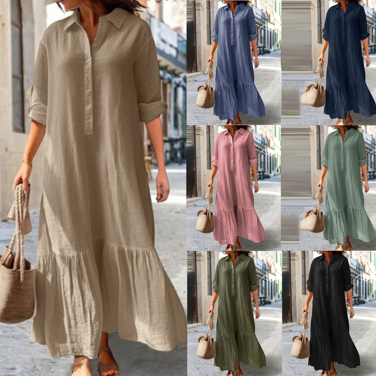 Casual Loose Linen Shirt Dress - Vestido camisa de linho feminino 2025