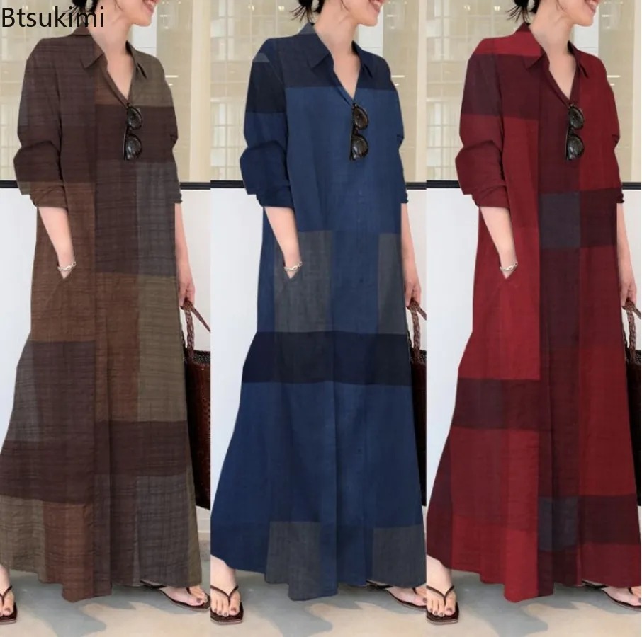 Casual Loose Linen Shirt Dress - Novo Vestido Camisa Feminino de Algodão