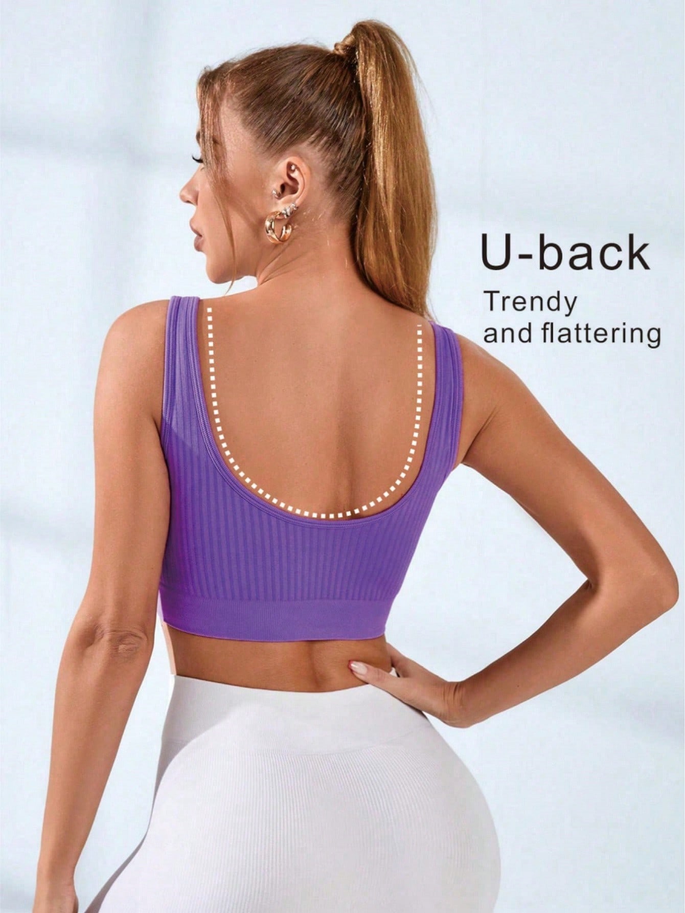 Seamless Ribbed Workout Tank Top - Top Esportivo Feminino Canelado com Decote