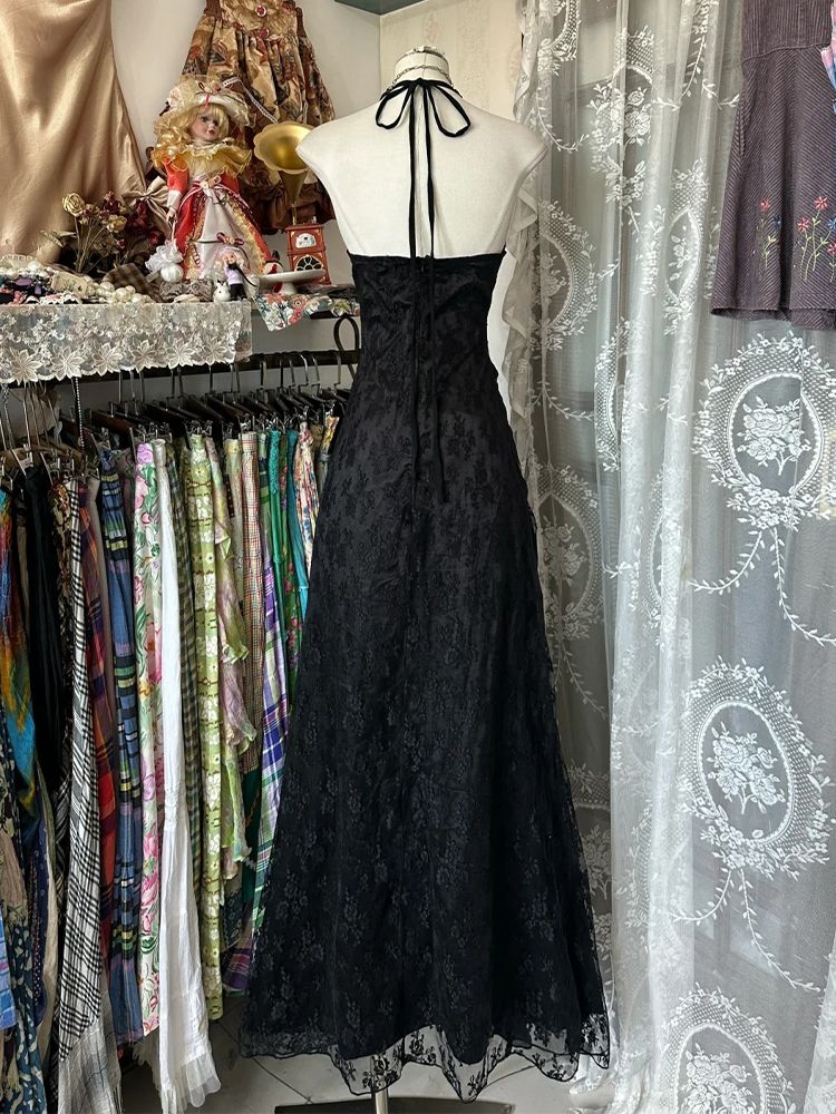 Y2K Backless Halter Mini Dress - Vestido Vintage Y2K Sem Mangas com
