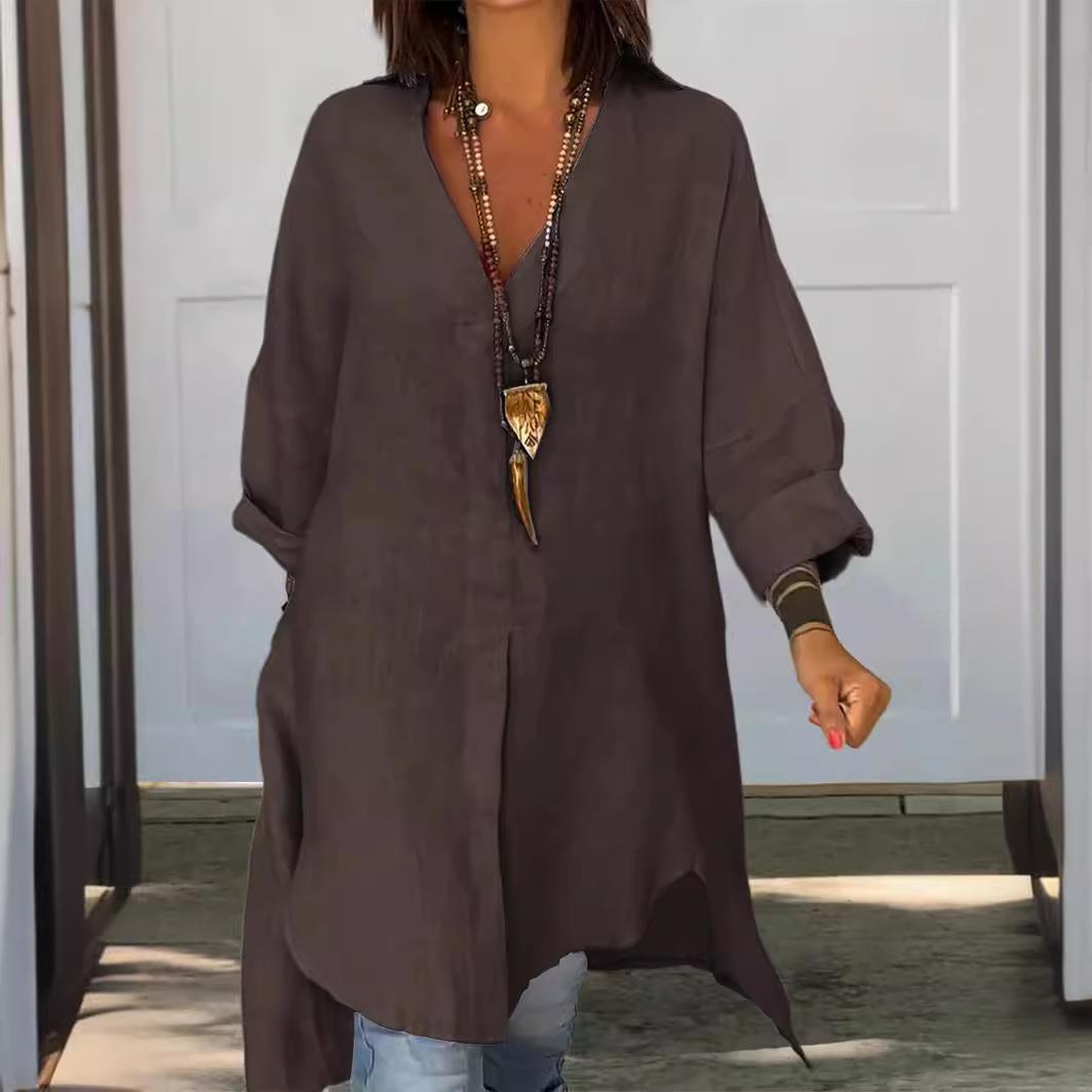 Casual Loose Linen Shirt Dress - Novo Vestido Casual Feminino de Algodão