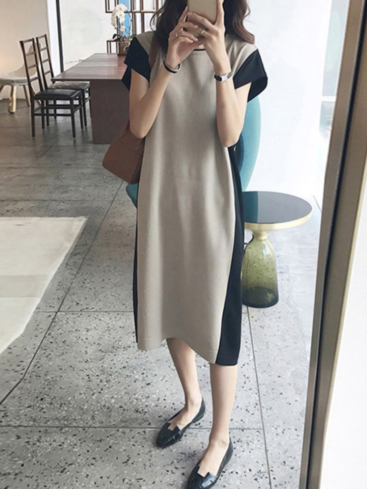 Korean Style A Line Shirt Dress - Vestido T-Shirt de Comprimento Médio com
