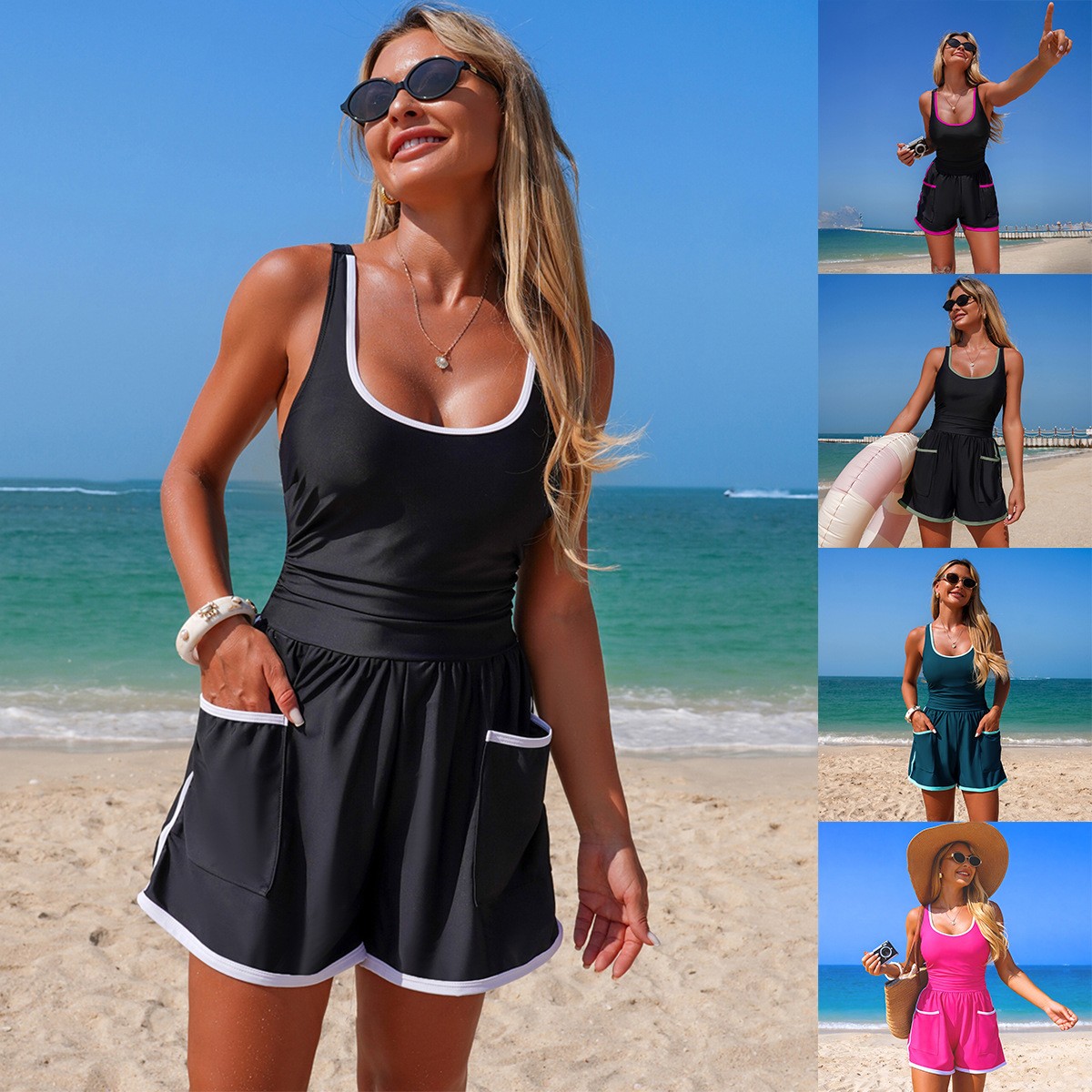 Tops - Maiô Preto com Detalhes Brancos, Sem