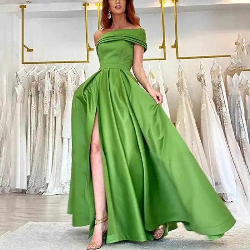 Elegant Satin Evening Gown Split - Vestido de Noite Elegante em Cetim