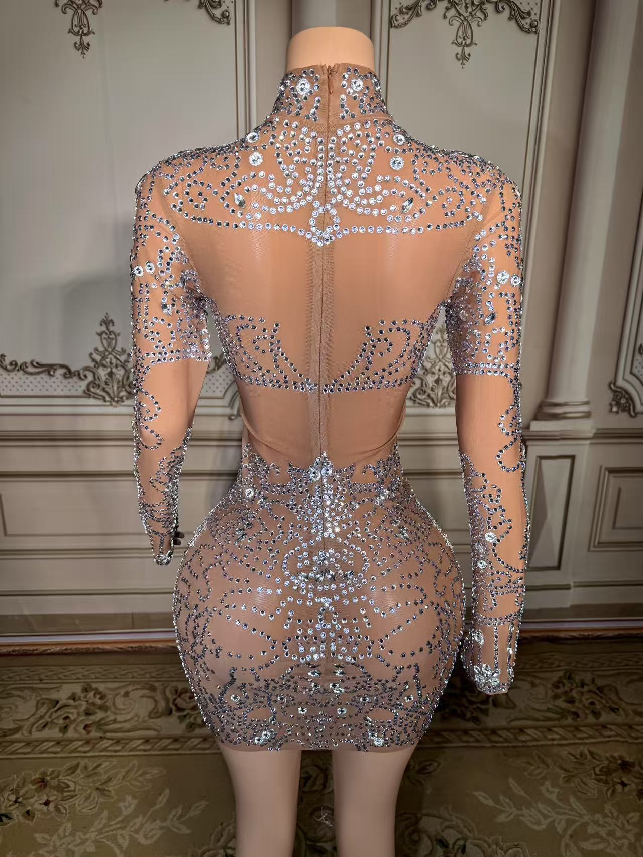 Sparkly Rhinestone Club Party Dress - Zd brilhante strass mini vestido sexy