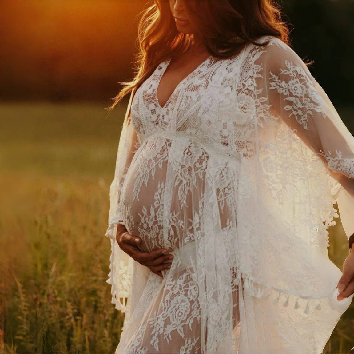 Boho Summer Beach Maxi Dress - Boho Lace Matenrity Photo Shoot Vestidos