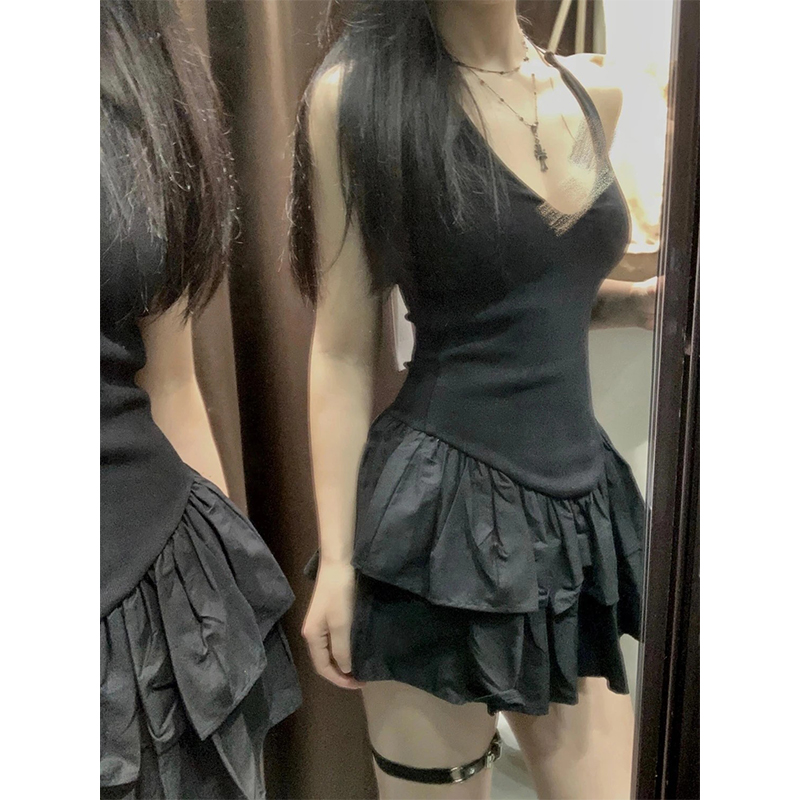 Y2K Backless Halter Mini Dress - Mexzt y2k preto mini vestido feminino
