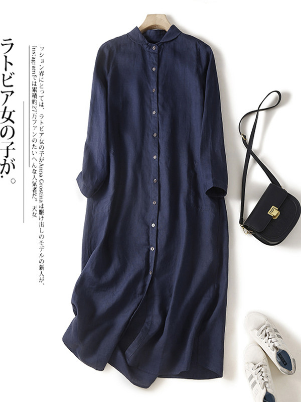 Casual Loose Linen Shirt Dress - Vestido Casual de Algodão e Linho