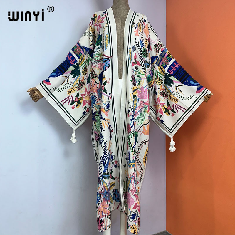 Boho Summer Beach Maxi Dress - WINYI-vestido de quimono de manga comprida
