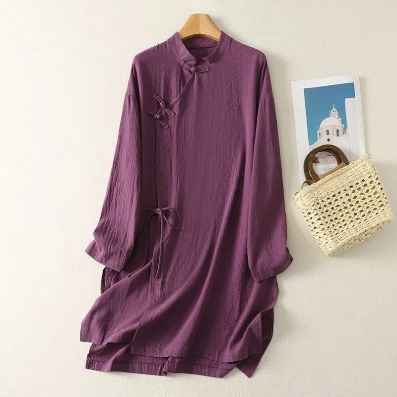 Casual Loose Linen Shirt Dress - Vestido Túnica Feminino de Linho Estilo