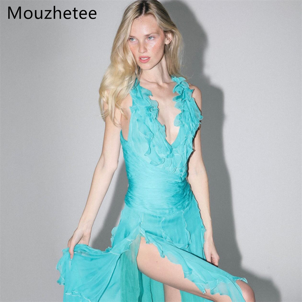 Elegant Satin Evening Gown Split - Vestido de Festa Simples Mouzhetee com