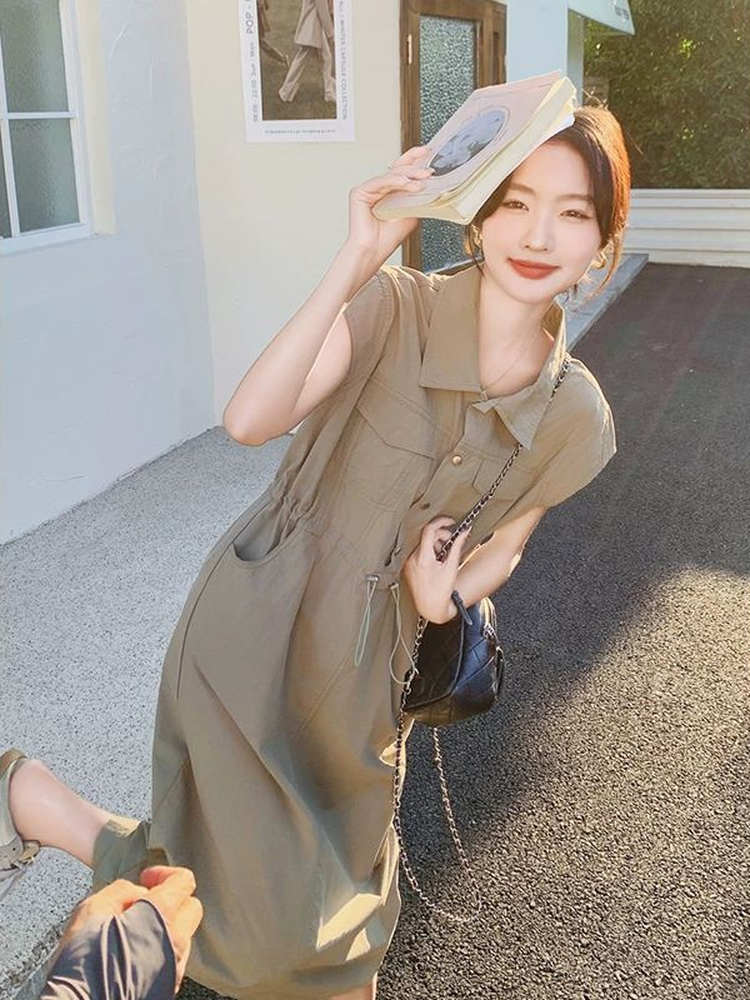 Korean Style A Line Shirt Dress - Vestido Camisa Feminino Plus Size Estilo