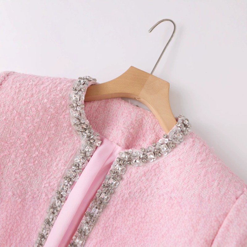 Tweed Two Piece Blazer Dress - Conjunto Feminino Premium em Tweed Rosa,