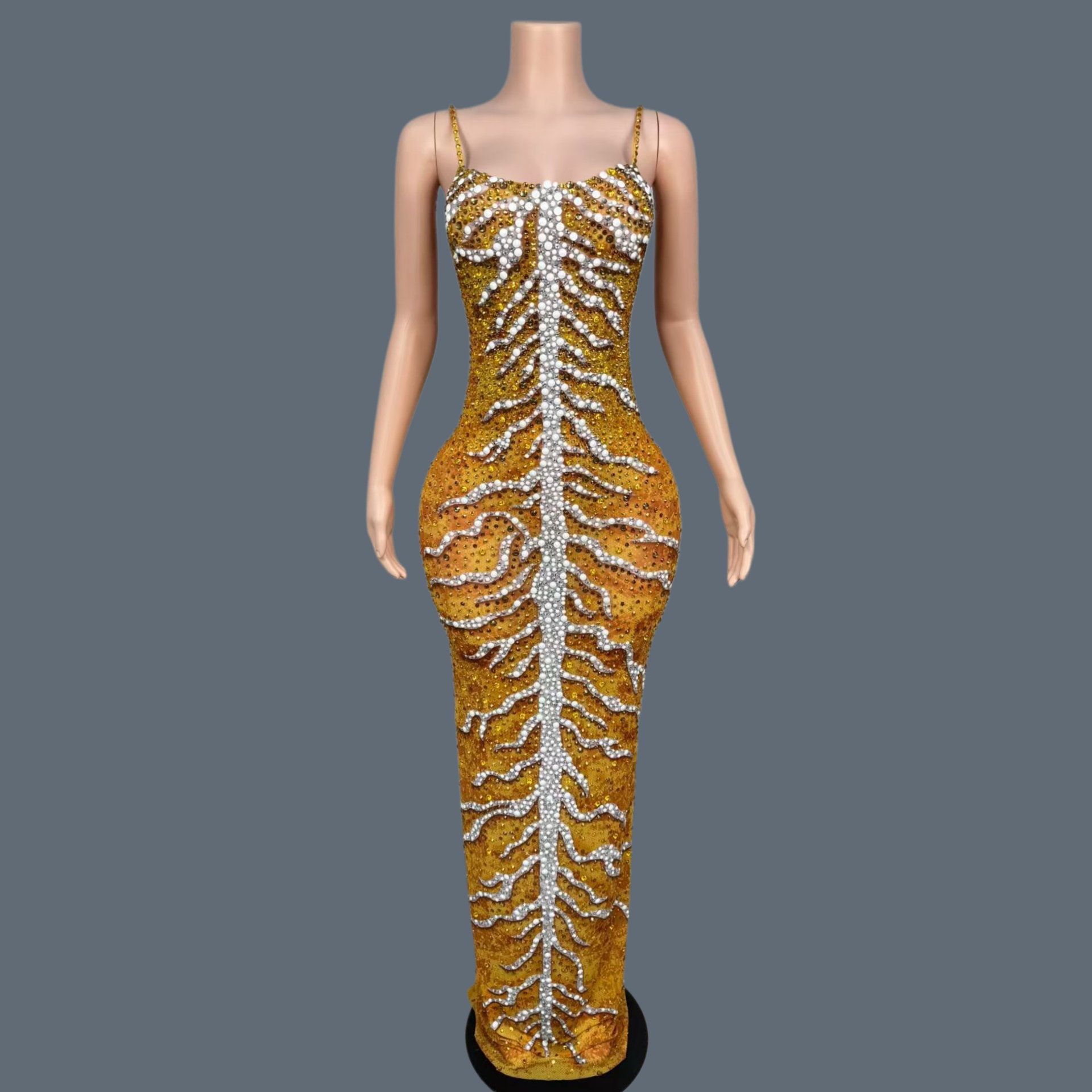Sparkly Rhinestone Club Party Dress - Vestidos Longos Elegantes de Spandex com