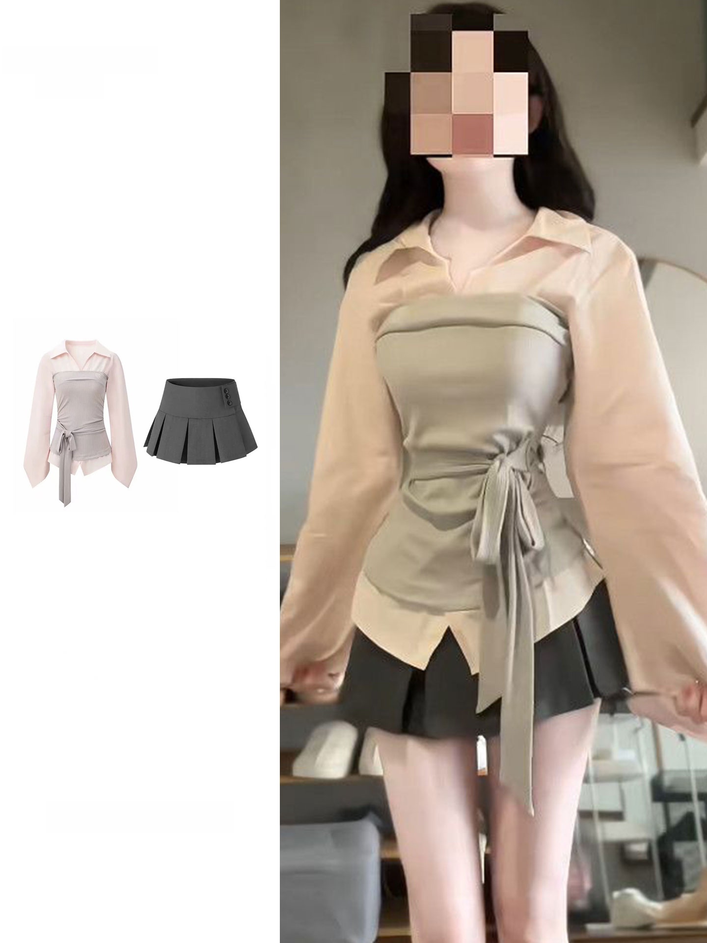 Korean Style A Line Shirt Dress - Conjunto Feminino Plus Size Estilo Coreano
