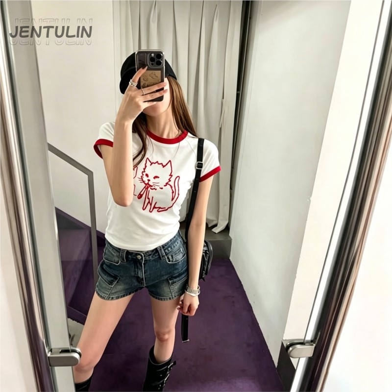 Y2K Graphic Baby Tee Crop - Camiseta Cropped Estilo Coreano Y2K Anos