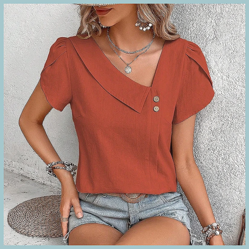 Blouses - Blusa Vintage de Cor Sólida para
