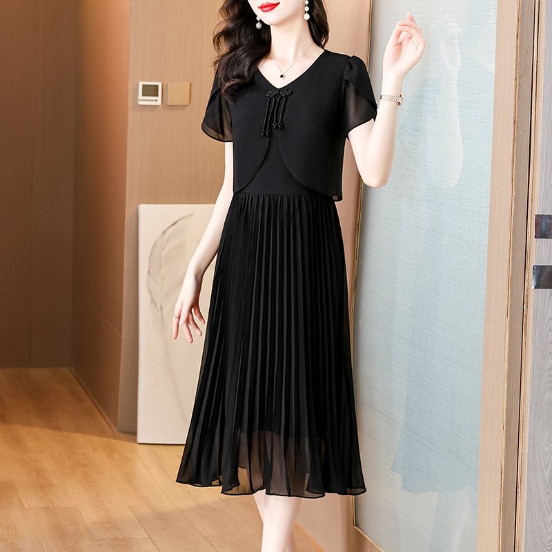 French Vintage Floral Midi Dress - 2025 verão sólido chiffon casual midi