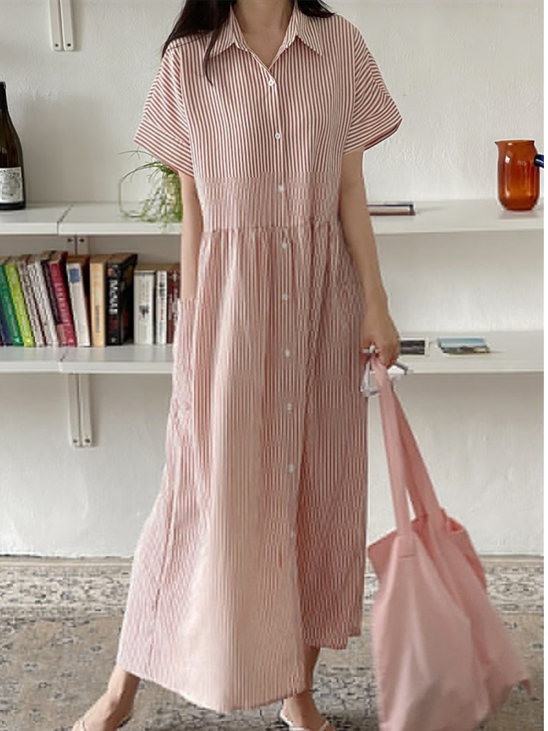 Vestido Camisa Listrado Estilo - Korean Style A Line Shirt Dress avaliação e preço