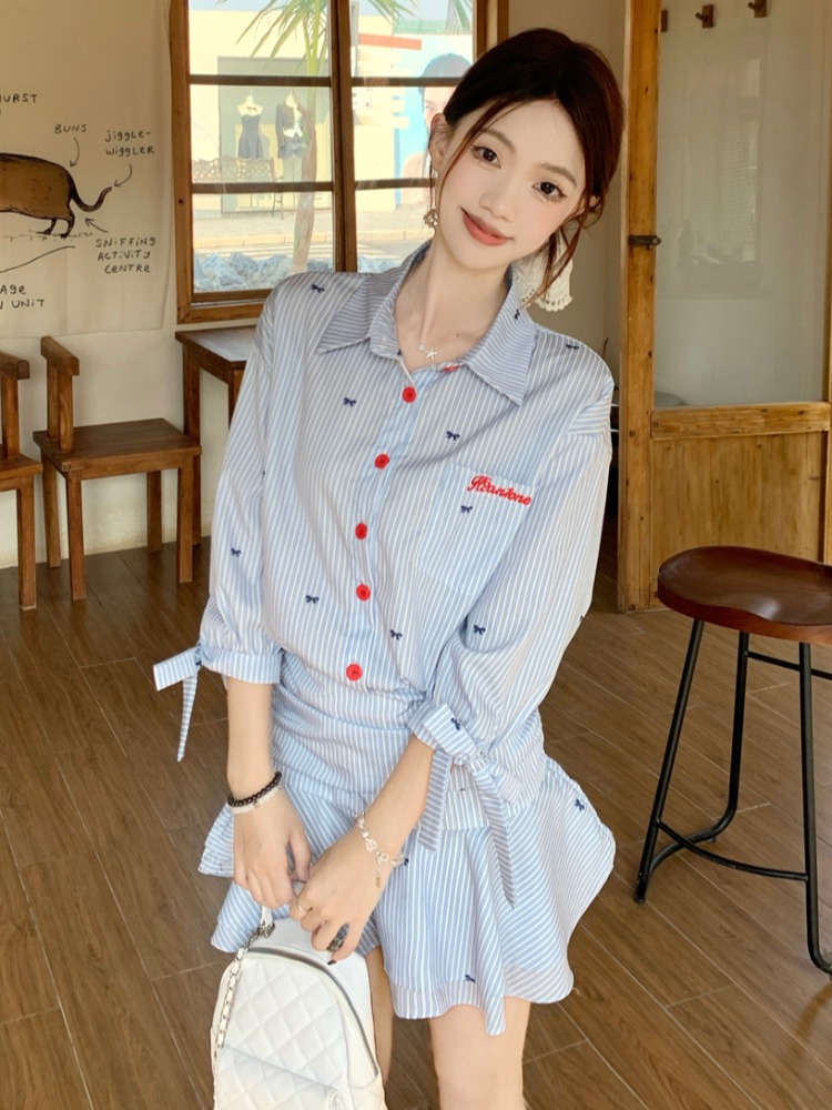 Vestido Camisa Listrado Casual - Korean Style A Line Shirt Dress avaliação e preço