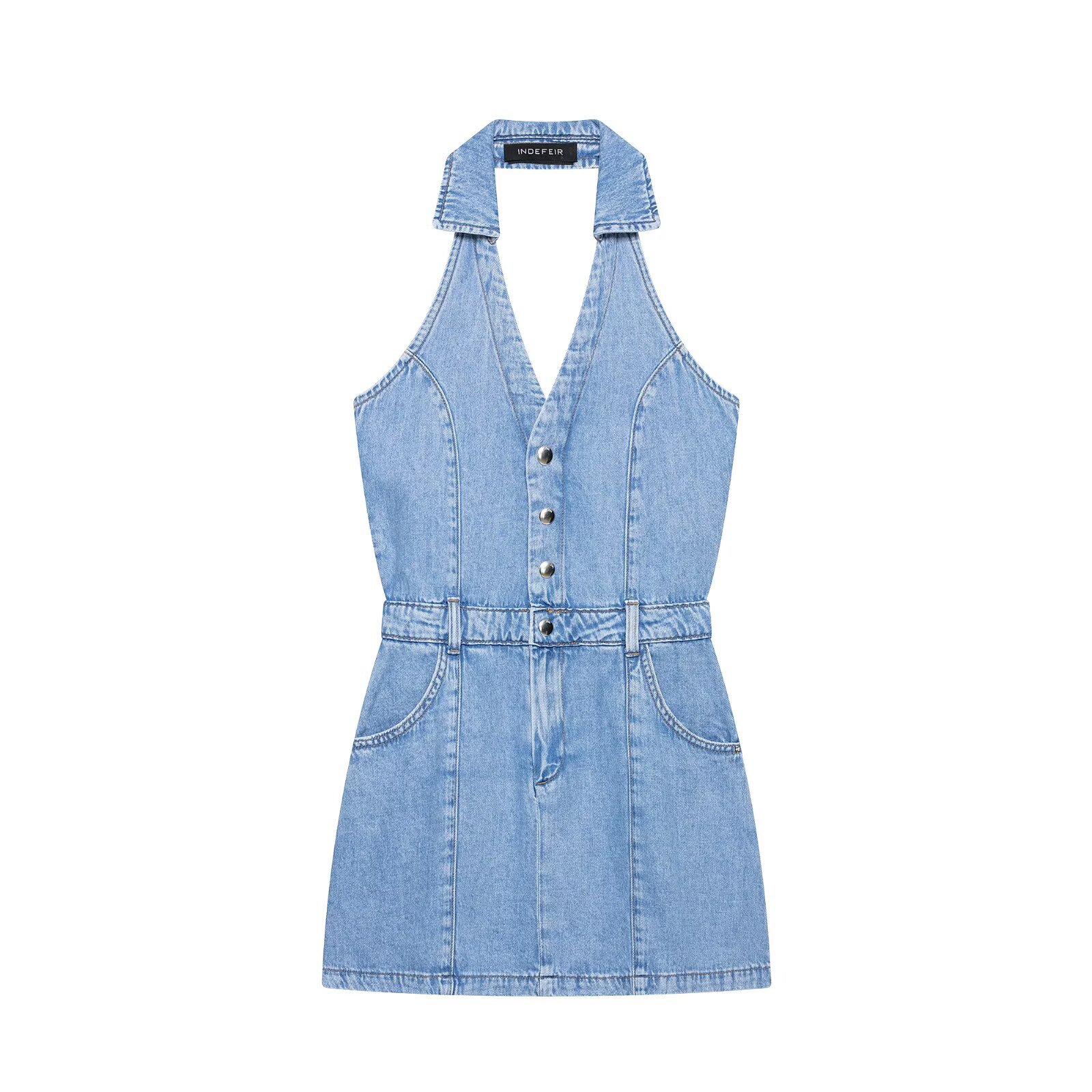 Vestido Jeans Mini Halter Y2K  - Y2K Backless Halter Mini Dress avaliação e preço