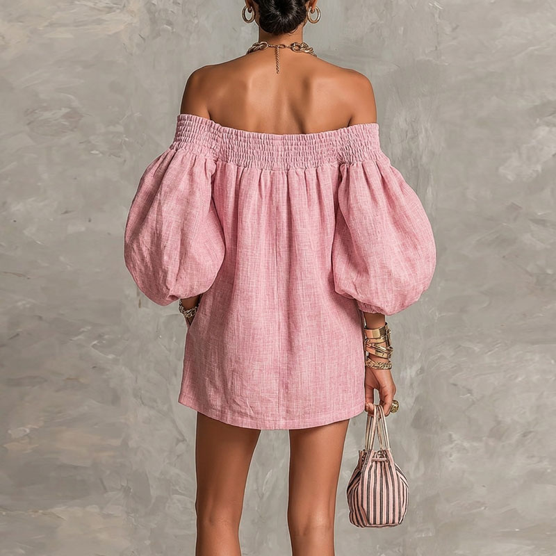 Novo Vestido Mini Feminino de  - Off Shoulder Puff Sleeve Sundress avaliação e preço