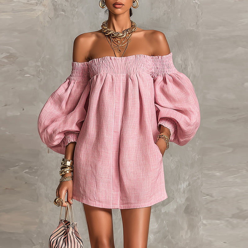 Vestido Feminino Novo de Verão - Off Shoulder Puff Sleeve Sundress avaliação e preço