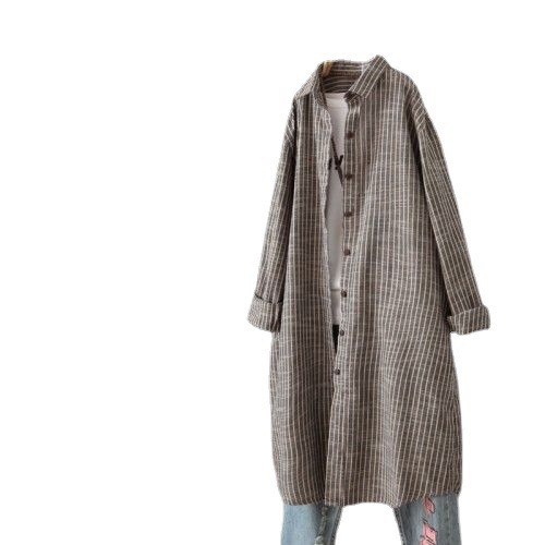 Vestido Camisa Listrado de Alg - Casual Loose Linen Shirt Dress avaliação e preço