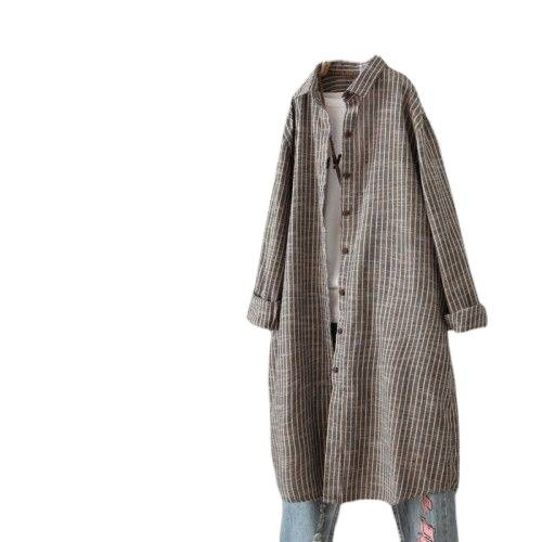 Vestido Camisa Listrado de Alg - Casual Loose Linen Shirt Dress avaliação e preço