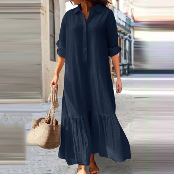 Vestido camisa de linho femini - Casual Loose Linen Shirt Dress avaliação e preço