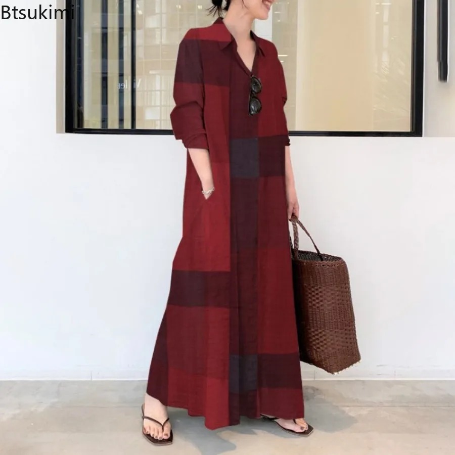 Novo Vestido Camisa Feminino d - Casual Loose Linen Shirt Dress avaliação e preço