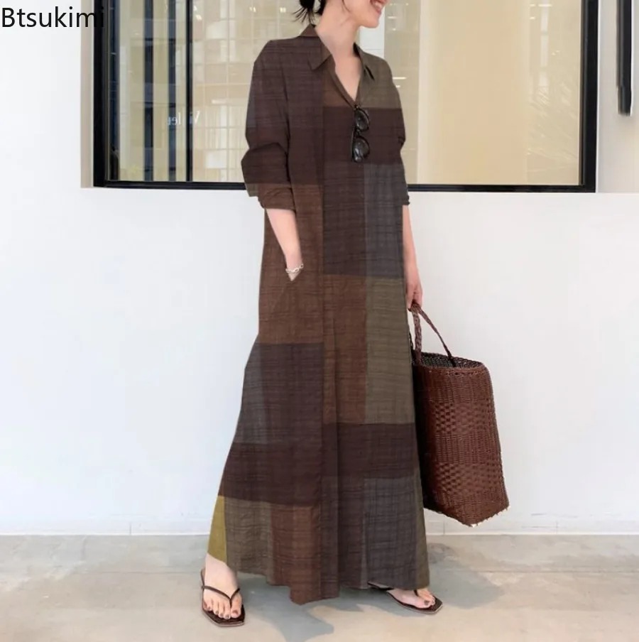 Novo Vestido Camisa Feminino d - Casual Loose Linen Shirt Dress avaliação e preço
