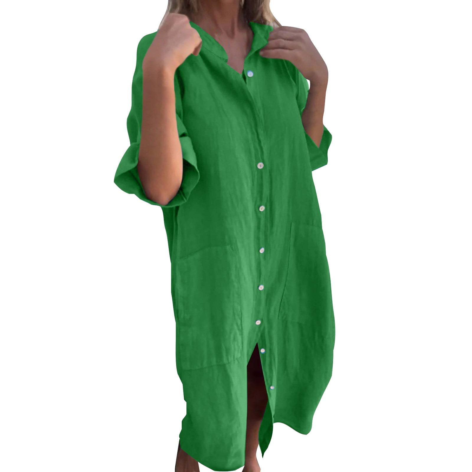 2025 novo europeu e americano  - Casual Loose Linen Shirt Dress avaliação e preço