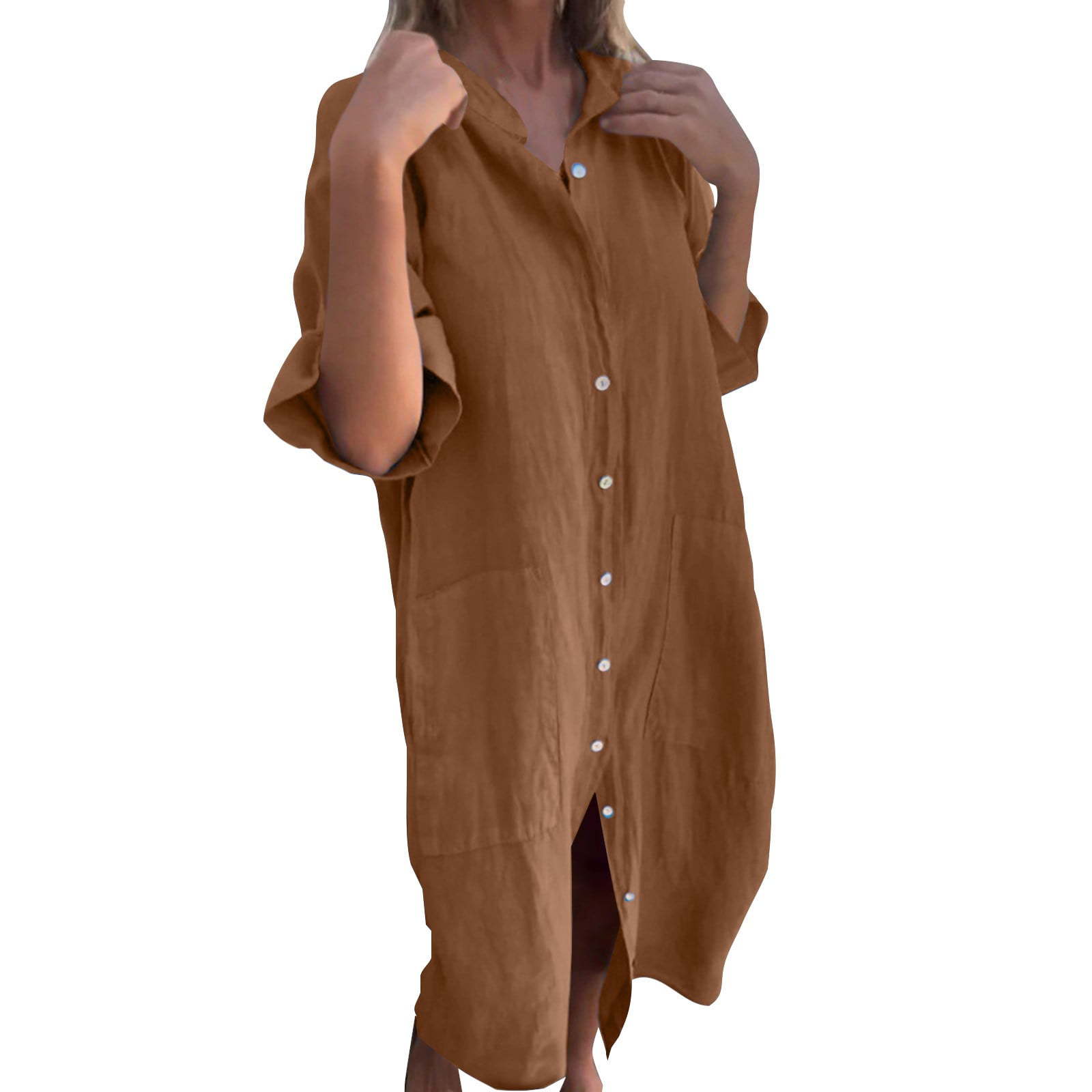 2025 novo europeu e americano  - Casual Loose Linen Shirt Dress avaliação e preço