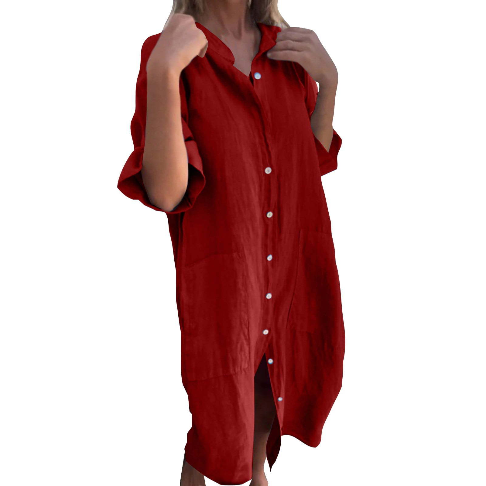 2025 novo europeu e americano  - Casual Loose Linen Shirt Dress avaliação e preço