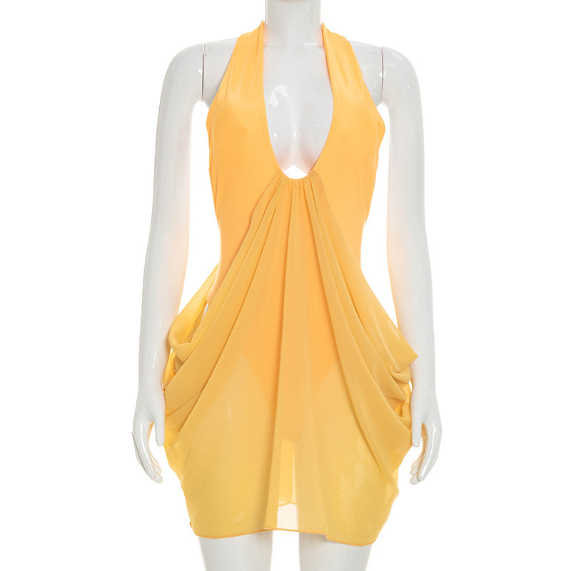 Novo Vestido Mini Sexy Vazado  - Y2K Backless Halter Mini Dress avaliação e preço