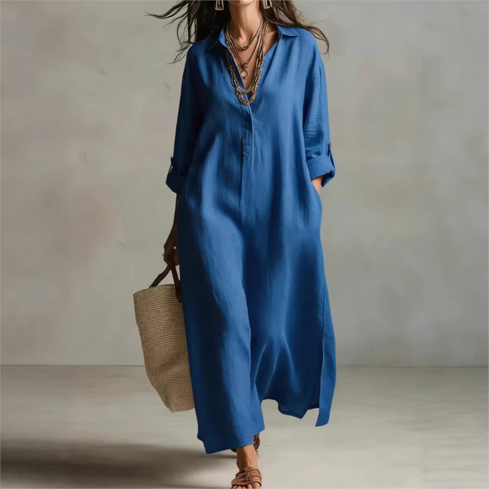 Vestido Camisa Vintage Feminin - Casual Loose Linen Shirt Dress avaliação e preço