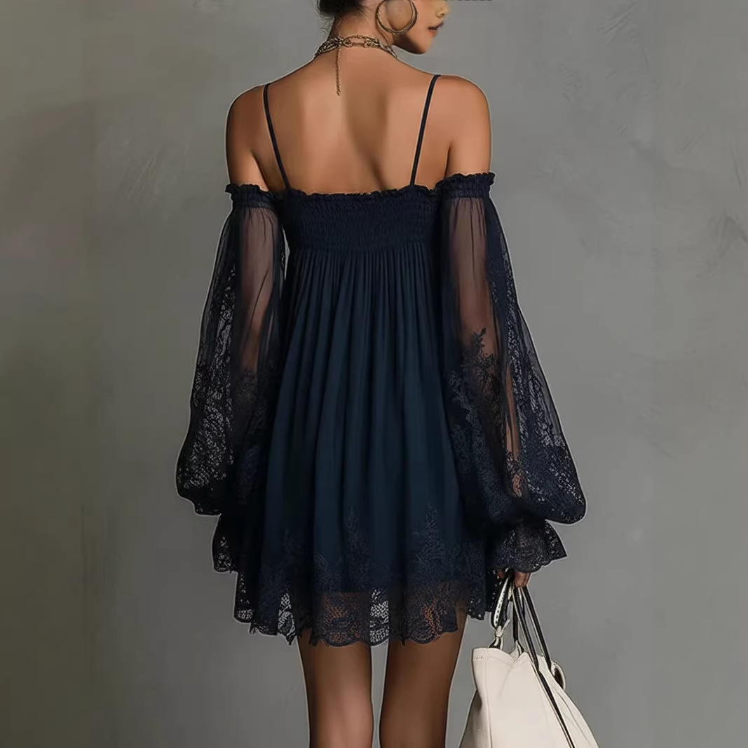 Vestido Mini de Renda com Ombr - Off Shoulder Puff Sleeve Sundress avaliação e preço