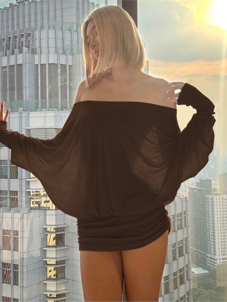 Nova moda fora do ombro sheer  - Sexy Mesh Sheer Bodycon Dress avaliação e preço