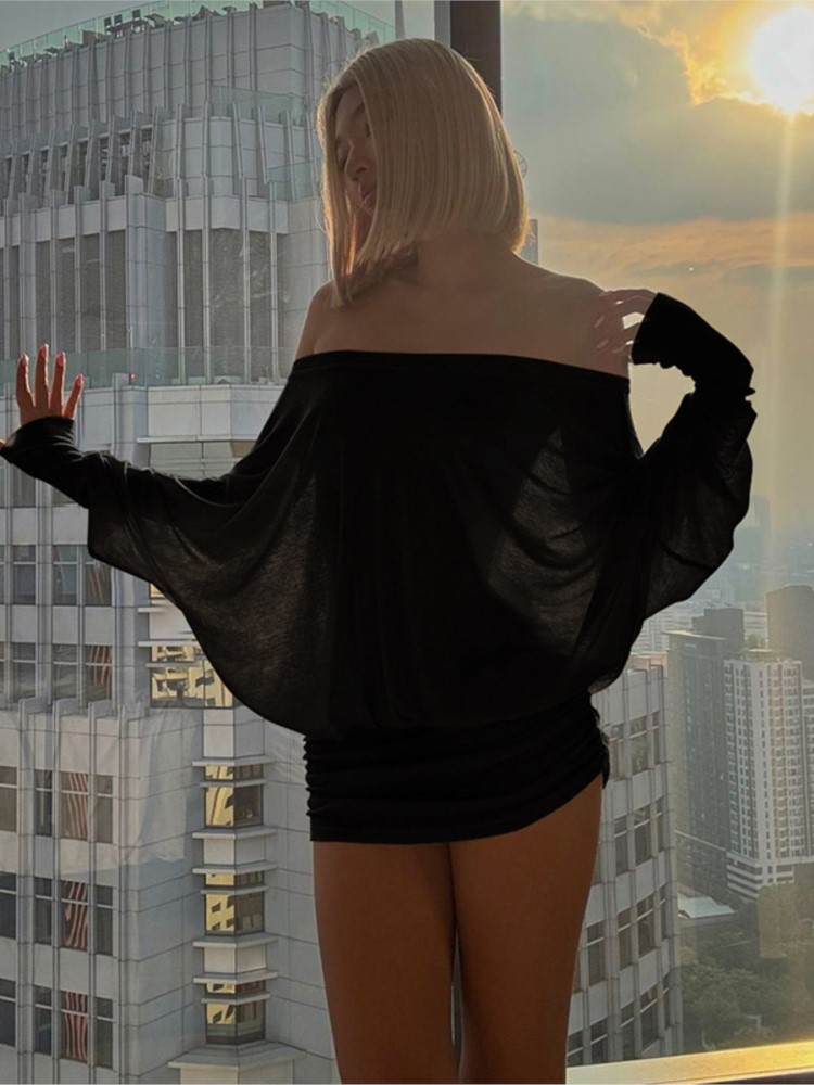 Nova moda fora do ombro sheer  - Sexy Mesh Sheer Bodycon Dress avaliação e preço