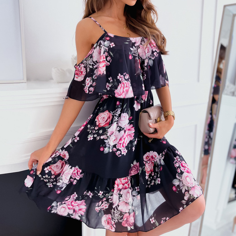 Mulher vestido 2025 verão flor - French Vintage Floral Midi Dress avaliação e preço