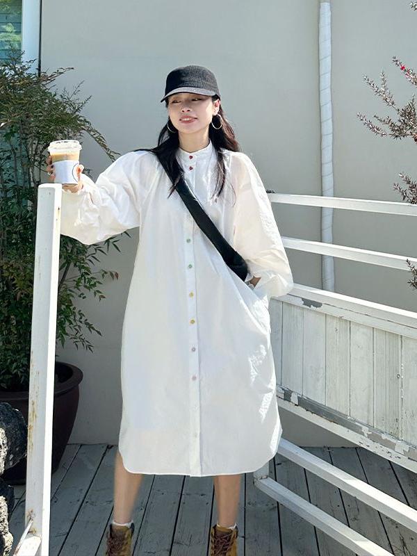 Vestido Camisa Feminino Plus S - Korean Style A Line Shirt Dress avaliação e preço