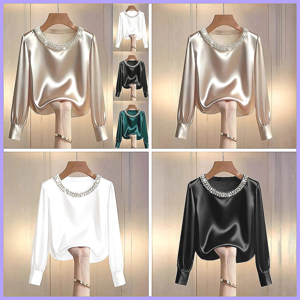 Blusa Elegante de Cetim com Co - Blouses avaliação e preço