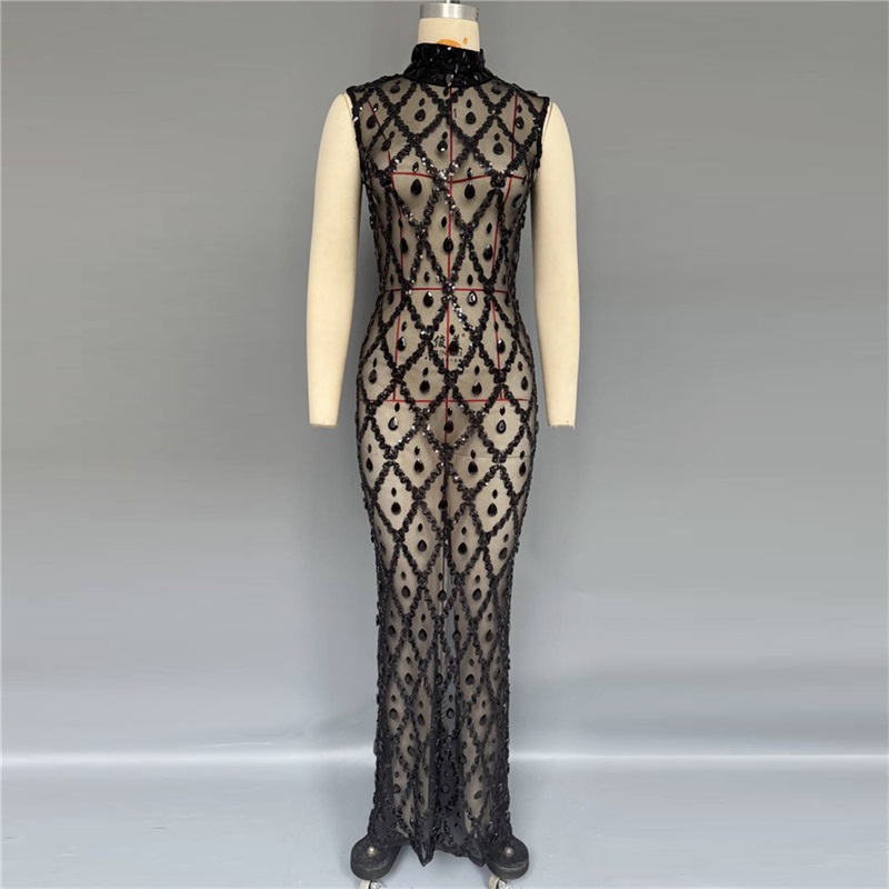 Vestido de Festa Preto Brilhan - Sexy Mesh Sheer Bodycon Dress avaliação e preço