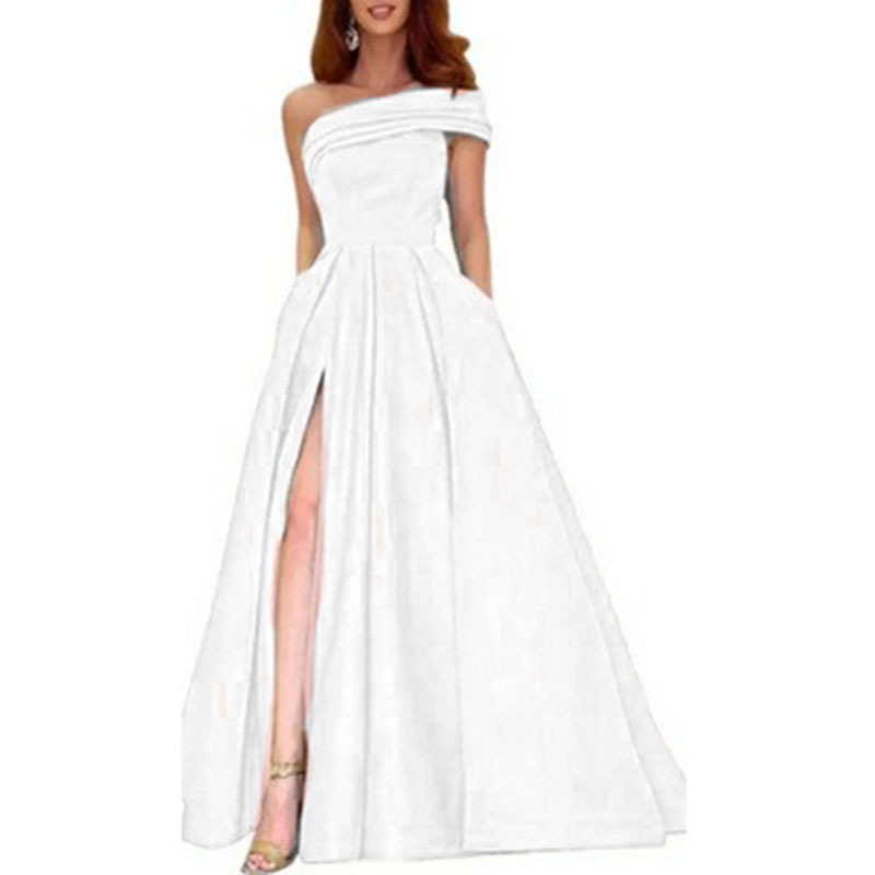 Vestido de Noite Elegante em C - Elegant Satin Evening Gown Split avaliação e preço