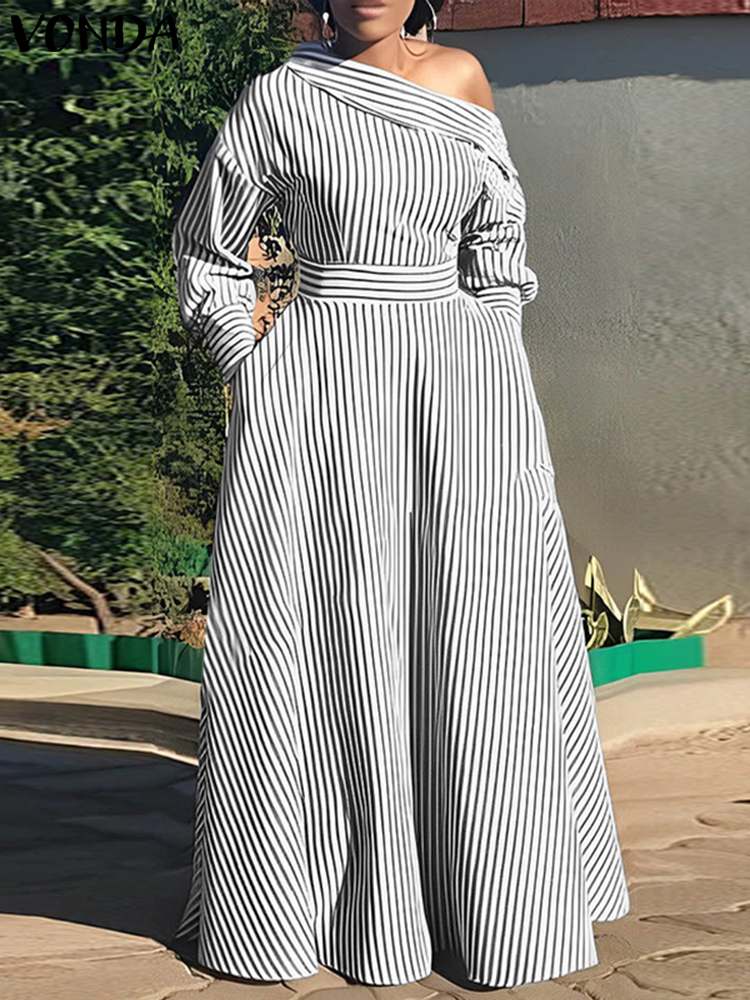 Vonda-elegante vestido maxi li - Off Shoulder Puff Sleeve Sundress avaliação e preço